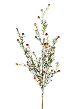 35” Snowy Boxwood Berry Spray- Red