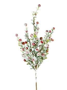 21” Snowy Boxwood Berry Spray- Red